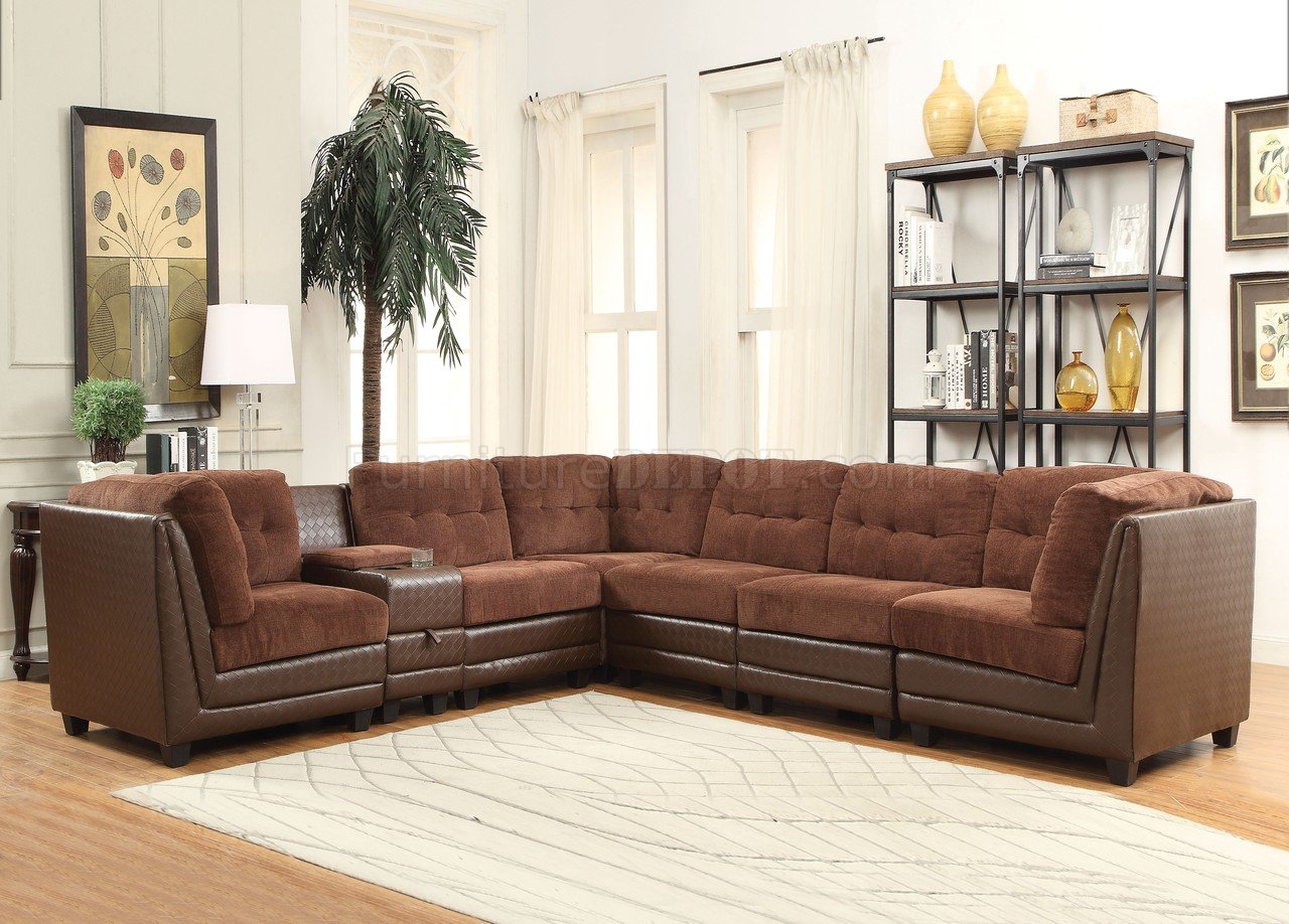 aberdeen chenille & leather sectional sofa for sale