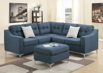 F6999 Sectional Sofa in Navy Fabric w/ Ottoman by Boss [PXSS-F6999 Navy]