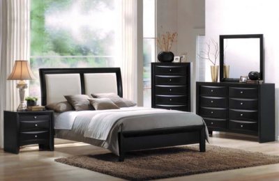 Black Finish Modern Bed w/Optional Case Goods