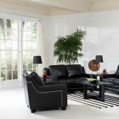 Black Full Bonded Leather Contemporary Living Room w/Options