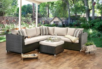 Abion Patio Sectional w/Ottoman CM-OS1821IV in Ivory & Espresso [FAOUT-CM-OS1821IV-Abion]