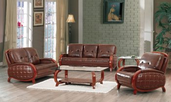 Button Tufted Marbled Leather Living Room Sofa W/Cherry Legs [EFS-747]