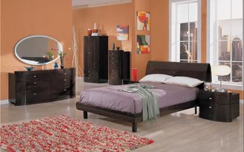 Walnut High Gloss Finish Bedroom With Headboard Storage [CVBS-Victoria]