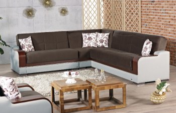 Texas Sectional Sofa by Empire in Brown w/Wooden Armrests [MYSS-Texas]