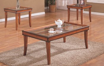 Distressed Walnut Classic 3PC Coffee Table Set w/Glass Tops [PXCT-F3115]