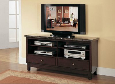 Danville TV Stand 07093 in Walnut w/Black Marble Top by Acme