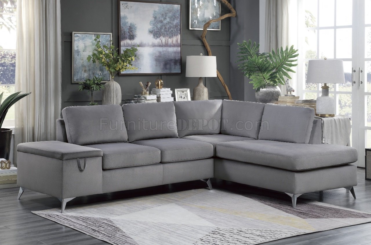 Radnor Sectional Sofa 9847gy In Gray Velvet By Homelegance