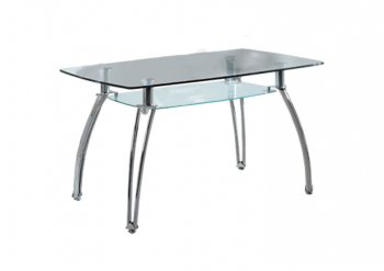 Glass Top & Metal Base Modern Rectangular Dining Table w/Shelf [GRDS-KA-6093B]