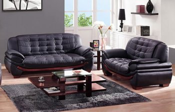 Black Leather Sofa & Loveseat Modern Elegant Living Room Set [AES-7174-Black-S-L]