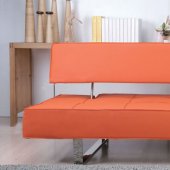 Orange Leatherette Modern Convertible Sofa Bed w/Chrome Legs