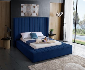 Kiki Upholstered Bed in Navy Velvet Fabric by Meridian [MRB-Kiki Navy]