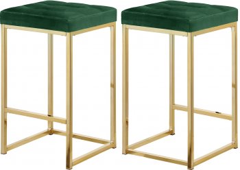 Nicola Counter Stool 906 Set of 2 Green Velvet Fabric -Meridian [MRBA-906 Nicola Green]