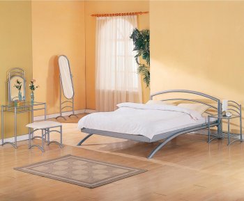 Glossy Silver Finish Metal Platform Bed w/Optional Case Goods [CRBS-7681]