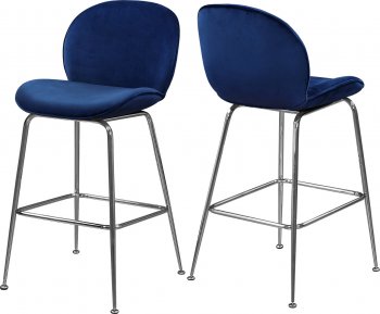 Paris Counter Stool 788 Set of 2 Navy Velvet Fabric by Meridian [MRDC-788 Paris Navy]