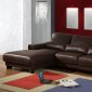 Brown Full Leather Modern Sectional Sofa w/Side Wooden Shelves