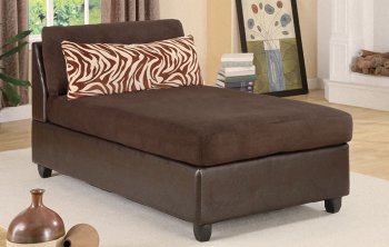 Chocolate Microfiber Modern Chaise Lounger w/Faux Leather Base [PXCL-F7658]