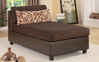 Chocolate Microfiber Modern Chaise Lounger w/Faux Leather Base