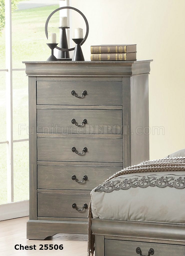 Acme Furniture Louis Philippe III Collection 26697EK3SET 3 PC Bedroom Set  with King Size Sleigh Bed, Chest and Nightstand in Platinum Finish