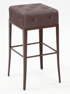 Brown Leatherette Set of 2 Backless Barstools w/Stitched Seat