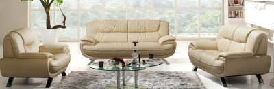 Almond Leather Contemporary Living Room W/Chromed Legs