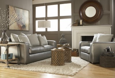 Graphite Polyester Microfiber Modern Sofa & Chair Set w/Options