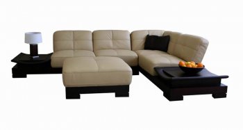 Full Beige Italian Leather Sectional Sofa & Matching Ottoman [AWSS-New York Beige]