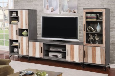 Binche TV Stand w/ 2 Pier Cabinets CM5592 in Gray/Multi-Tone