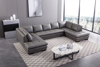 ML157 U-Shaped Sectional Sofa in Gray Leather by Beverly Hills [BHSS-ML157 U Gray]