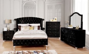 Alzir Bedroom CM7150BK in Black Flannelette Fabric w/Options [FABS-CM7150BK-Alzir]