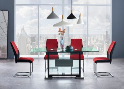 D1182DT-BL Dining Set 5Pc Black by Global w/Red & Black Chairs