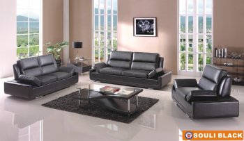 Souli Sofa in Black Bonded Leather by American Eagle Furniture [AES-Souli Black]