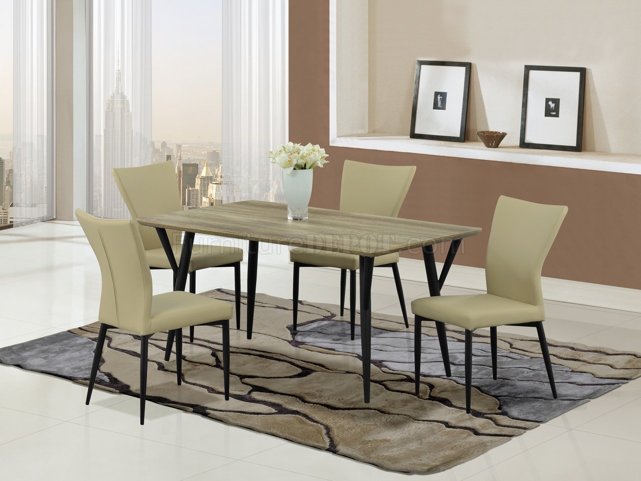 D794DT Dining Set 5Pc in Khaki & Black by Global w/D7772 Chairs