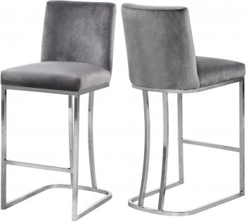 Heidi Stool 708 Set of 2 in Grey Velvet Fabric by Meridian [MRBA-708 Heidi Grey]