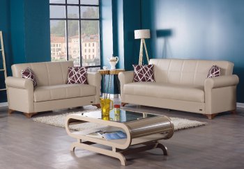 Yonkers Sofa Bed in Cream Leatherette by Empire w/Options [MYSB-Yonkers]