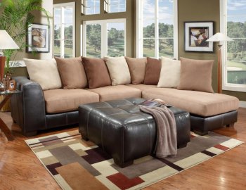 Saddle Fabric & Dark Brown Vinyl Modern Sectional Sofa [CHFSS-V4-6350 Landon Saddle]