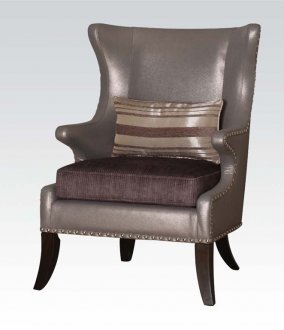 96206 Fawn Accent Chair in Grey Leatherette by Acme w/Pillow