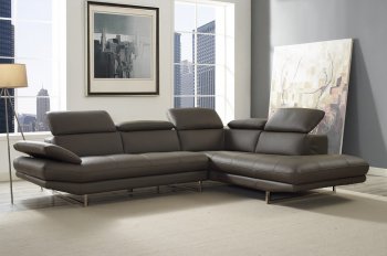 Pandora Sectional Sofa in Dark Gray Leather by Whiteline [WLSS-Pandora Dark Gray]