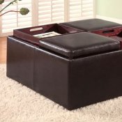 Dark Brown Leather Like Vinyl Storage Ottoman w/Four Wood Trays