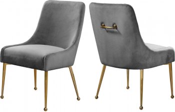 Owen Dining Chair 744 Set of 2 Grey Velvet Fabric by Meridian [MRDC-744 Owen Grey]