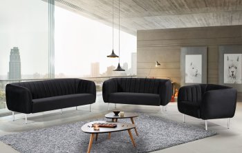 Willow Sofa 687 in Black Velvet Fabric by Meridian w/Options [MRS-687 Willow Black]