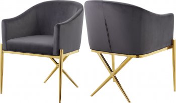 Xavier Dining Chair 763 Set of 2 Grey Velvet Fabric by Meridian [MRDC-763 Xavier Grey]