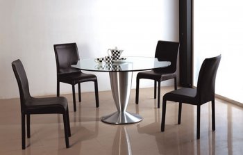 Contemporary Dinette with Silver Metal Base & Round Glass Top [EFDS-6189DT & 4181CH]