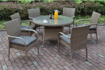 211 Outdoor Patio 7Pc Table Set in Tan by Poundex w/Options [PXOUT-211]