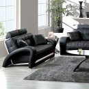 Black Tufted Leather Sofa & Loveseat w/Silver Leather Accents