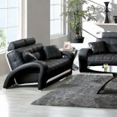 Black Tufted Leather Sofa & Loveseat w/Silver Leather Accents