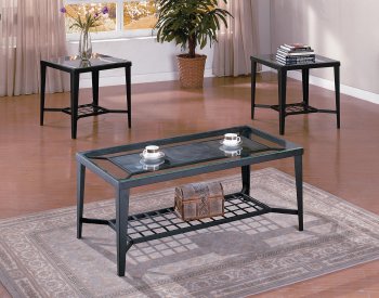 Set of Contemporary Coffee & End Tables W/Slat Base Shelf [HLCT-T476]