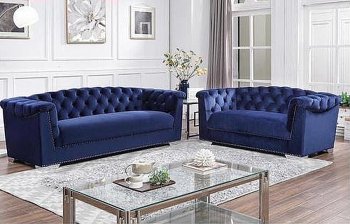 MS2085 Sofa & Loveseat Set in Blue Velvet by VImports [VIS-MS2085 Blue]