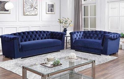 MS2085 Sofa & Loveseat Set in Blue Velvet by VImports