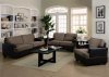 Taupe Microfiber & Dark Brown Vinyl Modern 3Pc Sofa Set