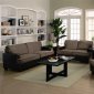 Taupe Microfiber & Dark Brown Vinyl Modern 3Pc Sofa Set